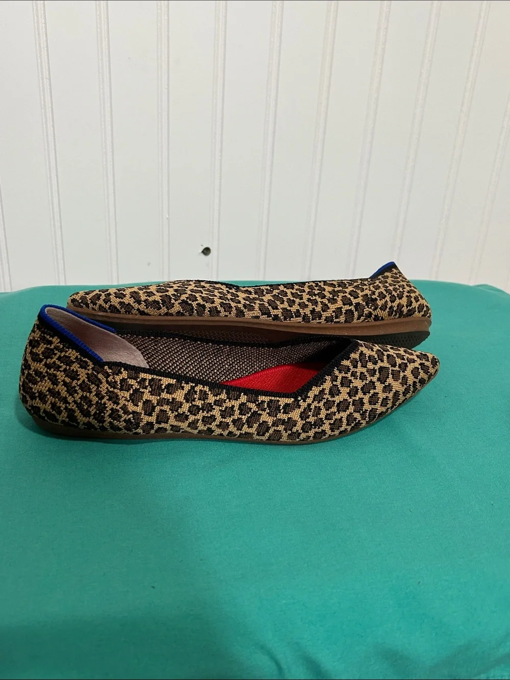 Rothy's Leopard Print Pointed Toe Flats with Red Insole Sz: 7.5